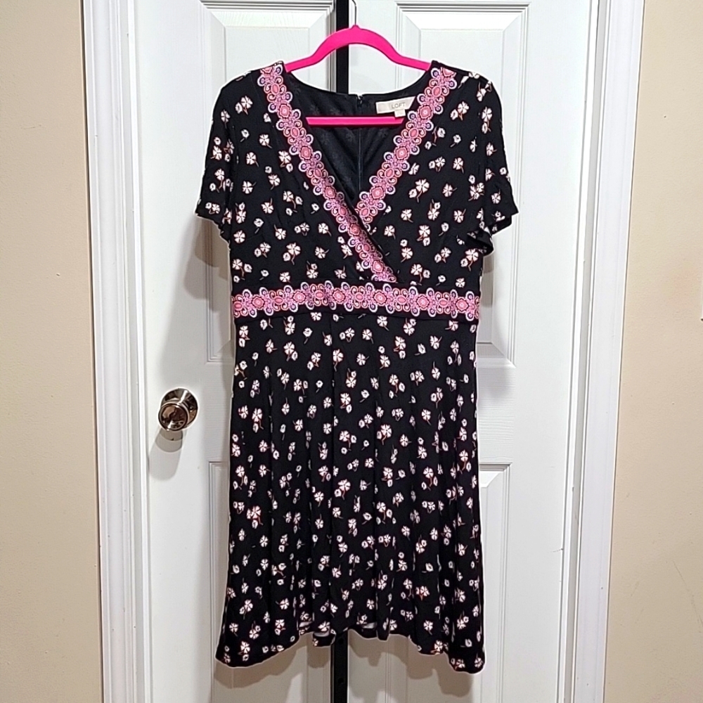 Loft Floral Faux Wrap Midi Women's Dress Size 12 Petite